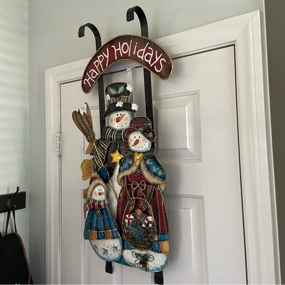 Snowman Family Metal Wall Christmas Seasonal Wall Décor Sleigh 34” - Picture 4 of 6